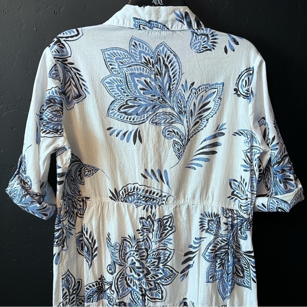 MLLE GABRIELLE • White & Blue print Dress Size S oversized dress No belt - Picture 10 of 12
